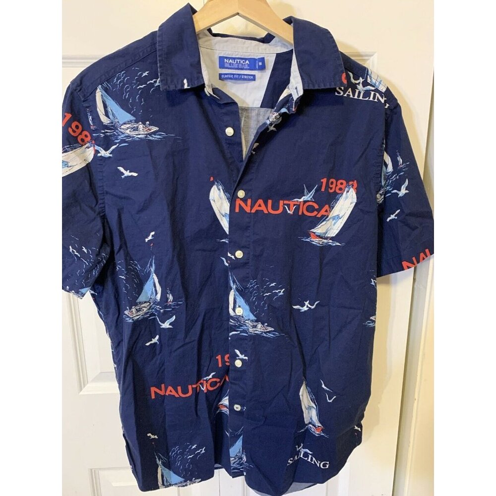 Vintage Nautica Blue Sail ALL OVER PRINT Sailing Shirt Men’s Sz‎ M - Picture 3 of 8